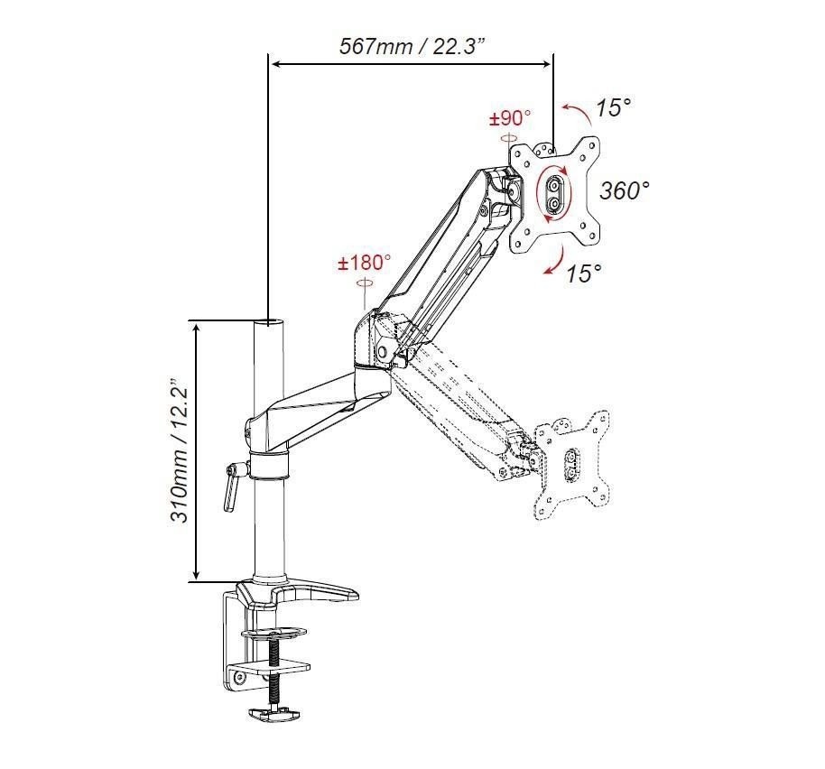 SD320 - Černý polohovatelný stolní držák na monitor 13"-32"