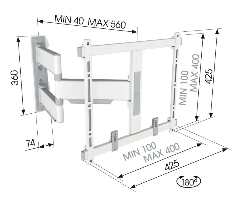 Odolný nástěnný držák s flexibilním ramenem vhodný pro OLED, QLED, VESA