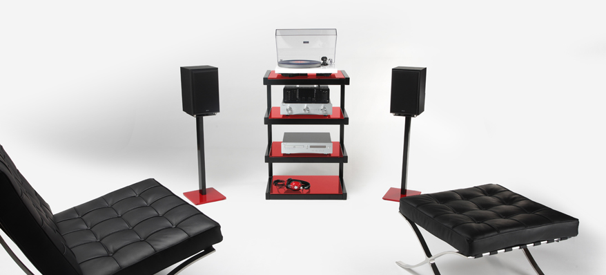 Hifi stolek ESSE HIFI (černý rám + červené sklo)