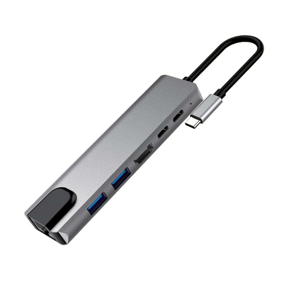 C61 USB-C hub 2x USB 3.0, 2x USB-C, HDMI 4K/60Hz, RJ45, ALU provedení