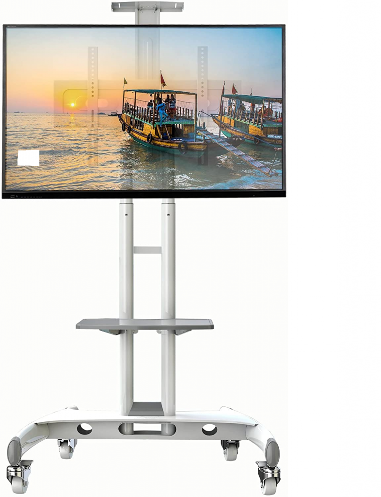 PS880 - Pojízdný Prezentační a Konferenční TV stojan bílý (55"-80")