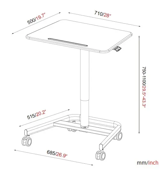 D107B Pojízdný stolek na notebooky a laptopy Černý | Nosnost 10 kg