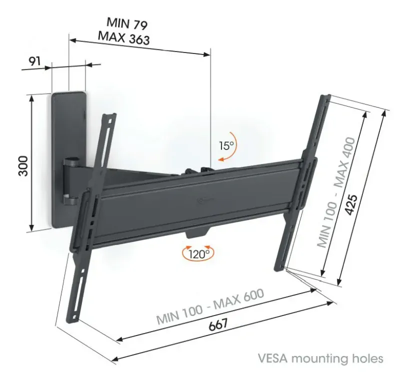TVM 1623 Stabilní držák s nastavitelným ramenem | TV 40"-77" | Nosnost 35kg