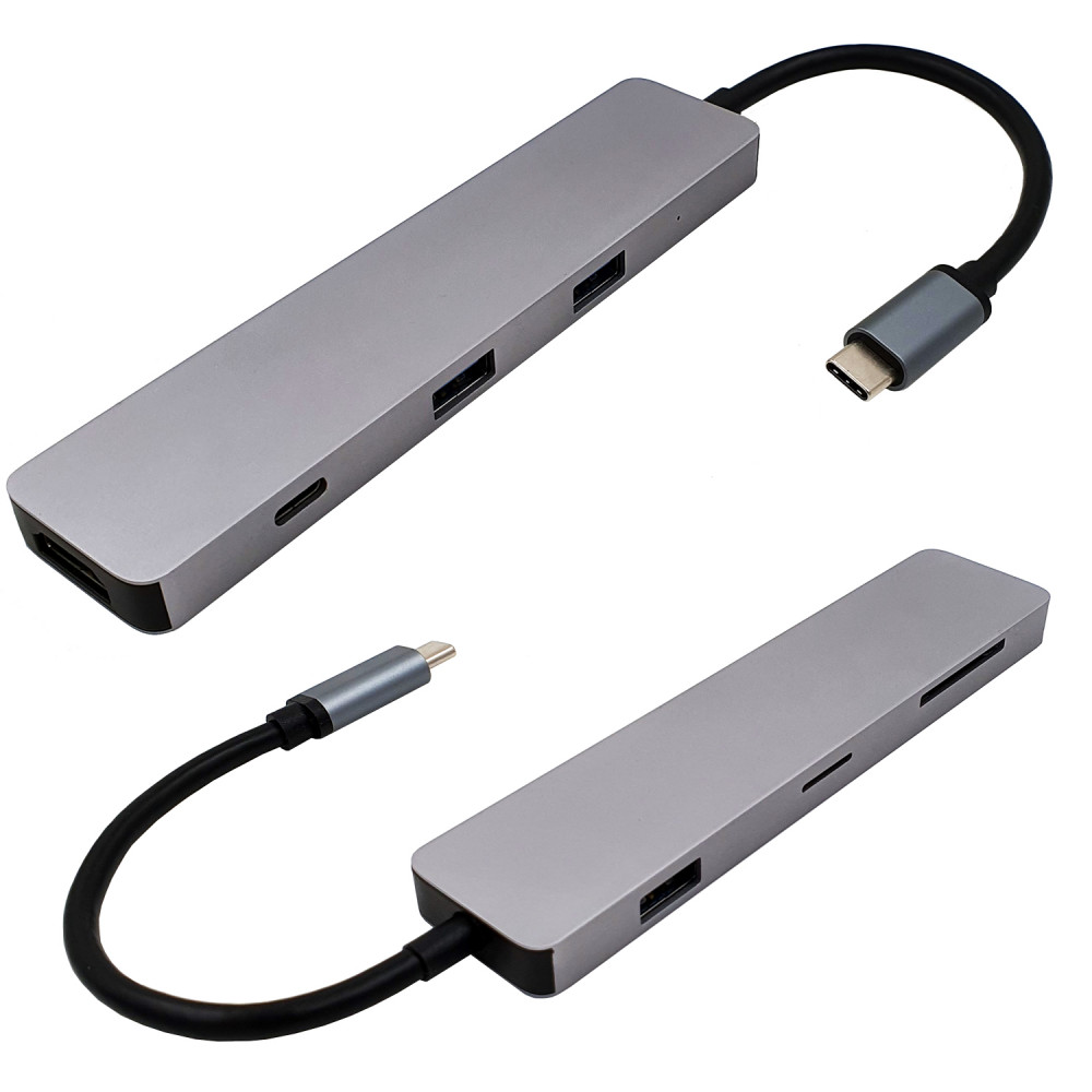 C71 HDMI USB-C Hub, 3x USB 3.0, 1x USB-C, SD, Micro SD, HDMI 4K/30Hz, ALU provedení