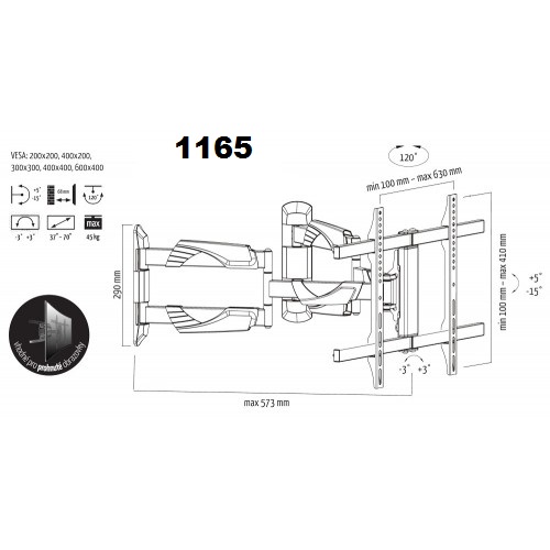 1165 na zakřivenou televizi | 37"-70" | 45kg