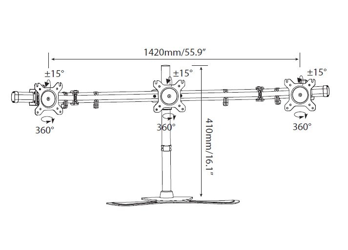 DM300 Stolní držák na 3 monitory 13"-30"