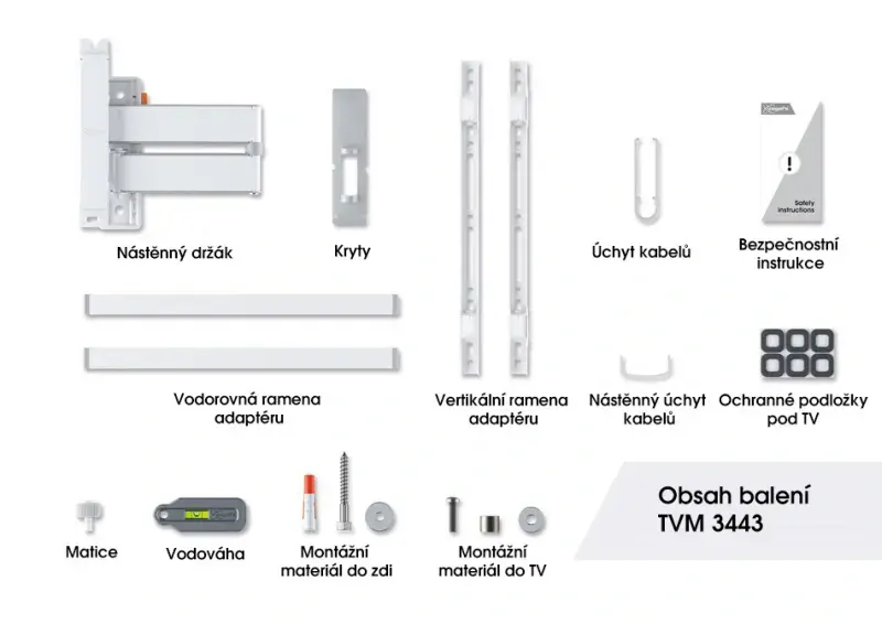 TVM 3443 W - Bílý Robustní držák s kloubovým ramenem | TV 32"-65" | Nosnost 25Kg