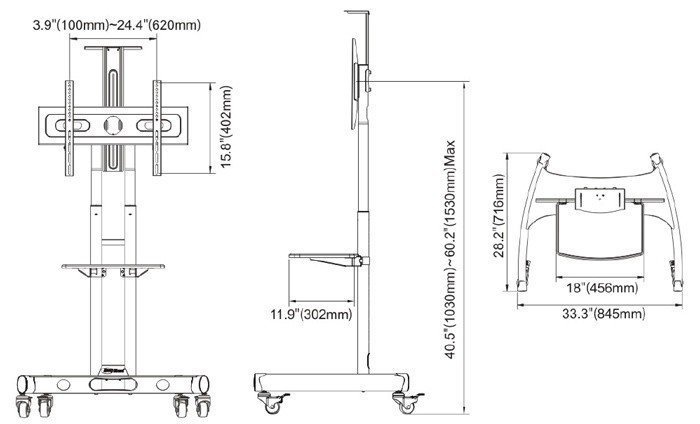 PS880 - Pojízdný Prezentační a Konferenční TV stojan bílý (55"-80")