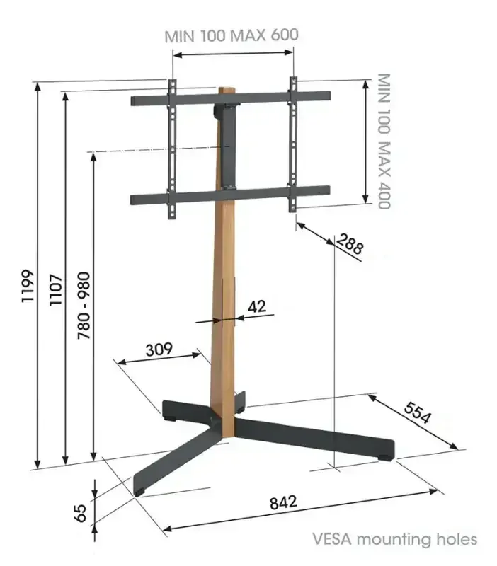 TV stojan Vogel's TVS 3695 W - Pravý Dub a Bílý kov | TV do 77" | 50kg