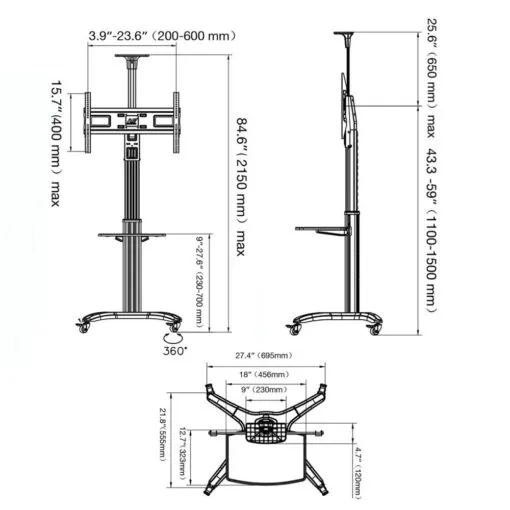 Mobilní stojan DF150 pro televize a monitory | Úhlopříčka 32"- 65" | Nosnost 36kg